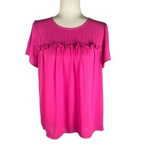 PLEIONE RUFFLE FRONT BABYDOLL SWING‎ BLOUSE IN PINK NWT WOMEN'S SIZE MEDIUM